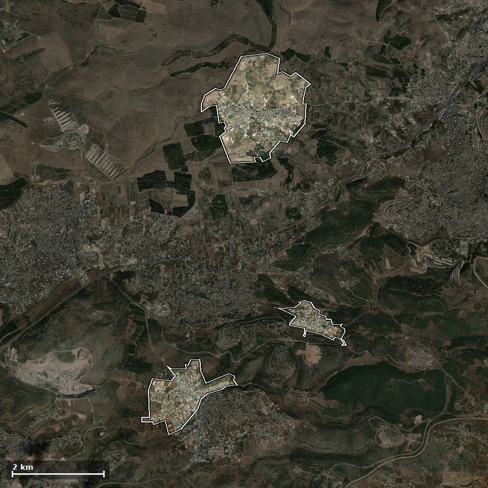 תצלום אוויר של בסמ''ה, ותחום השיפוט המוניציפלי מסומן עליו