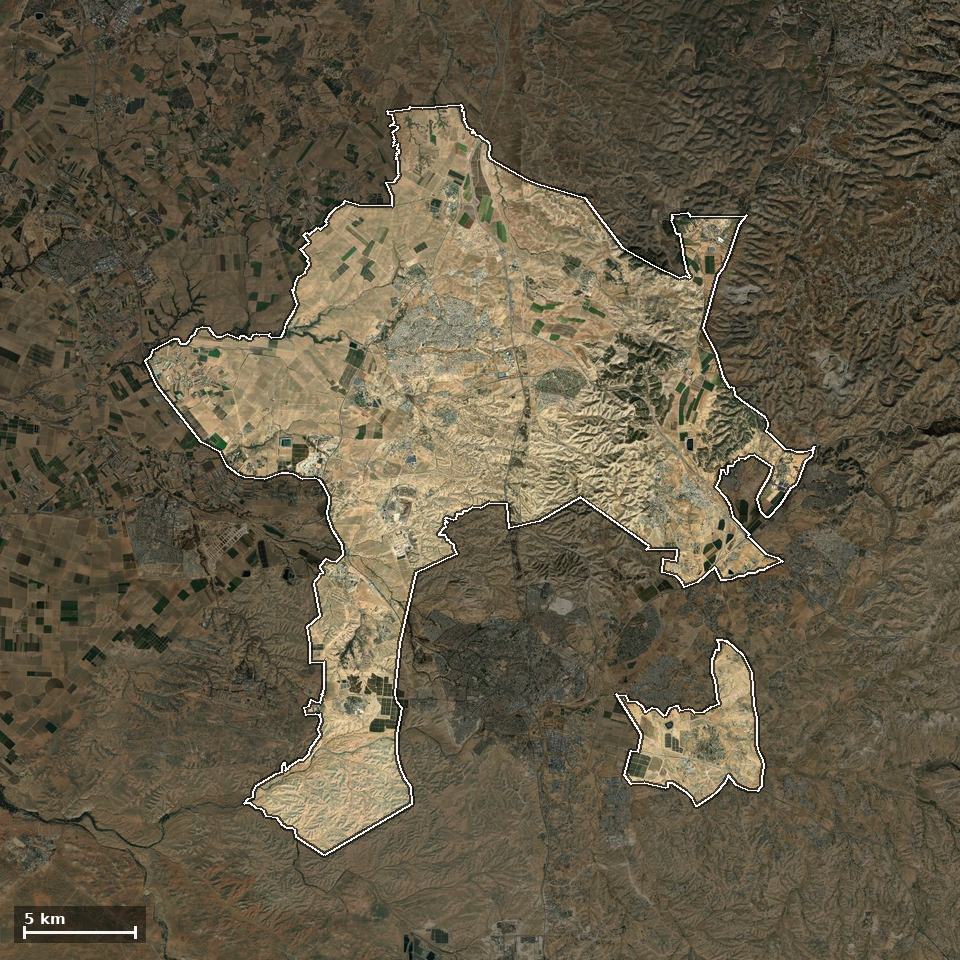 תצלום אוויר של בני שמעון, ותחום השיפוט המוניציפלי מסומן עליו