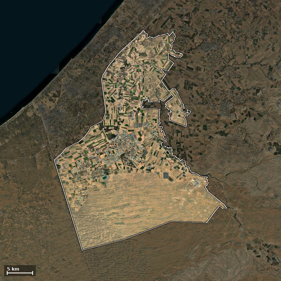תצלום אוויר של אשכול, ותחום השיפוט המוניציפלי מסומן עליו