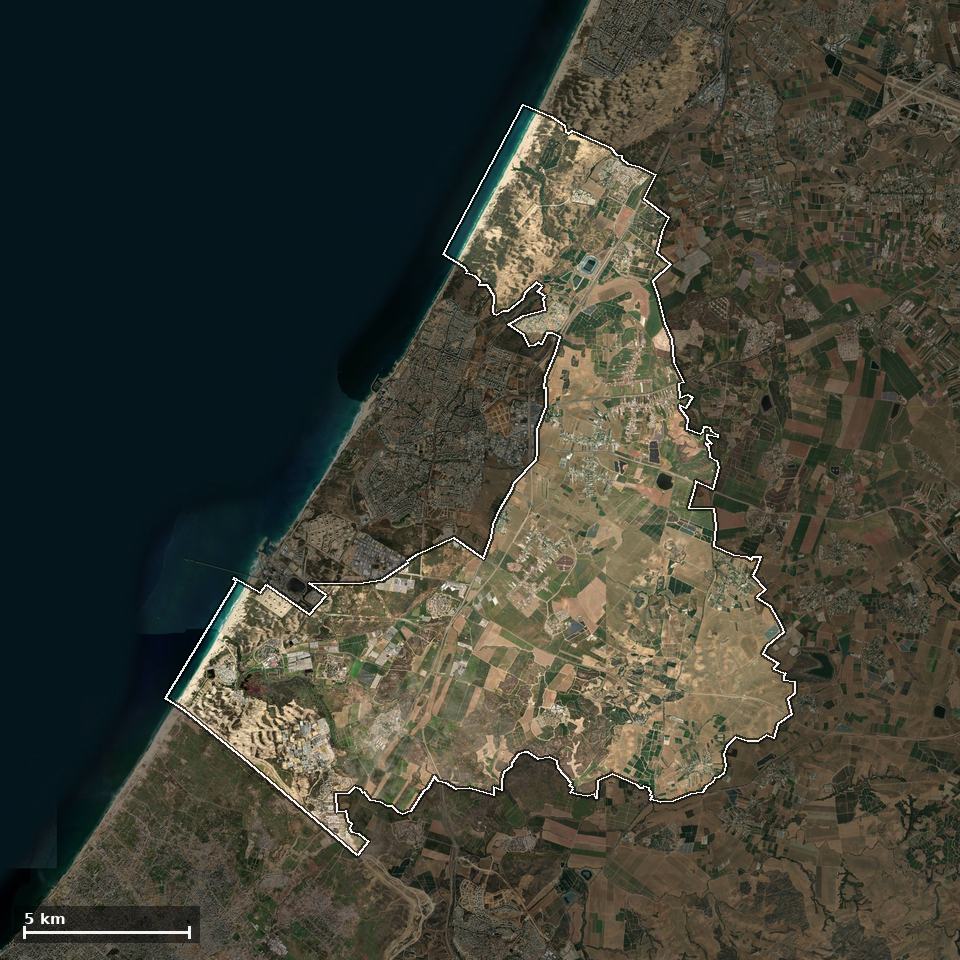 תצלום אוויר של חוף אשקלון, ותחום השיפוט המוניציפלי מסומן עליו