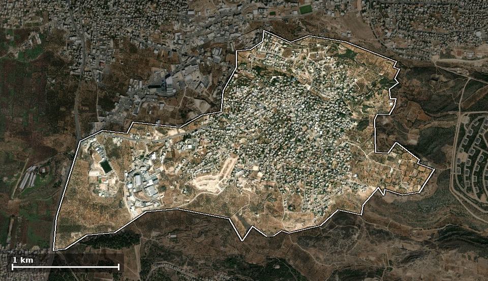 תצלום אוויר של גוליס, ותחום השיפוט המוניציפלי מסומן עליו