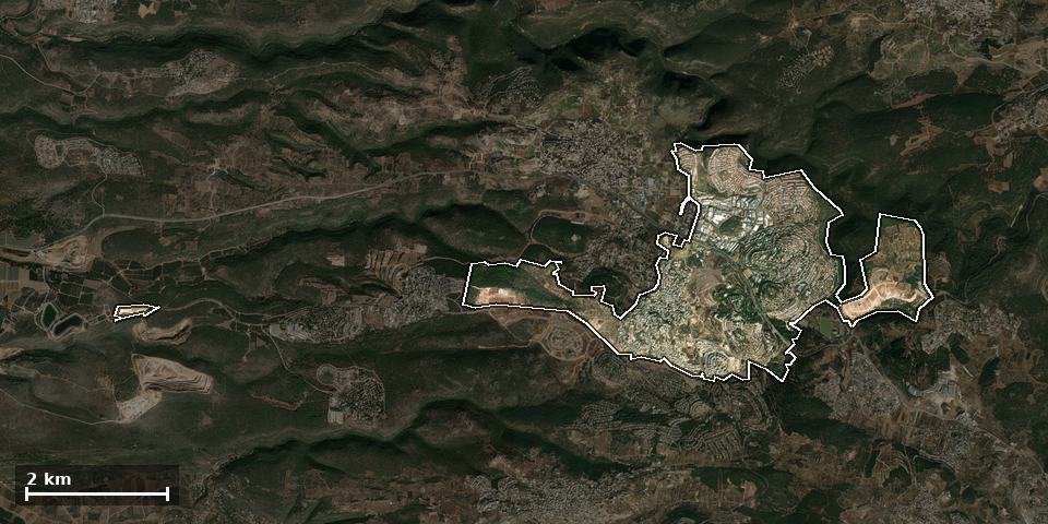 תצלום אוויר של מעלות-תרשיחא, ותחום השיפוט המוניציפלי מסומן עליו
