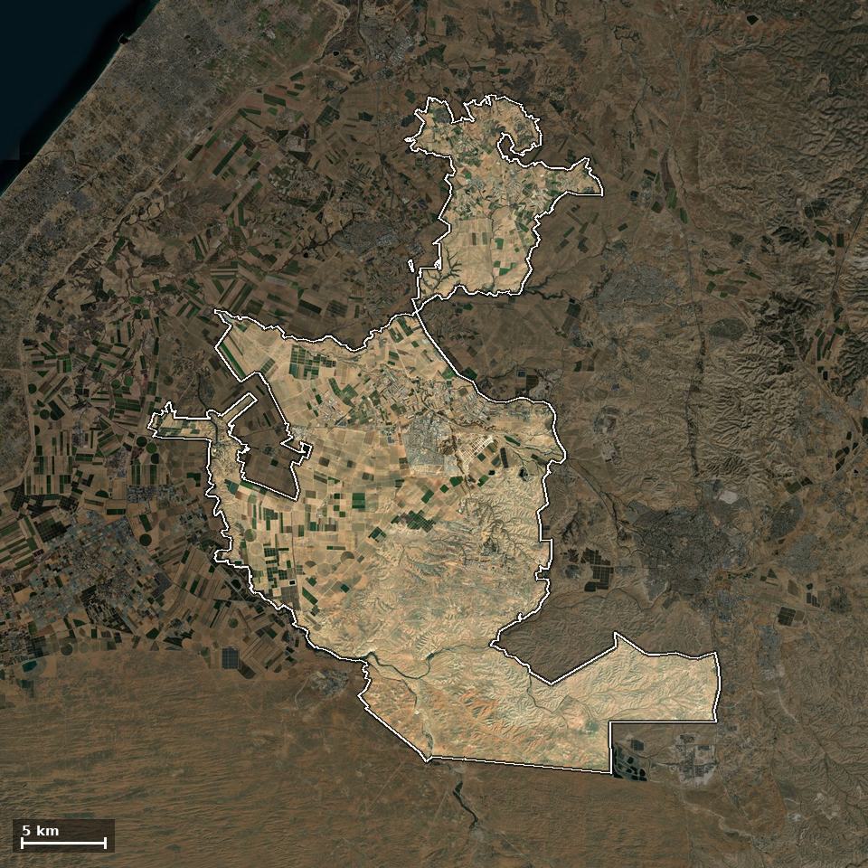 תצלום אוויר של מרחבים, ותחום השיפוט המוניציפלי מסומן עליו