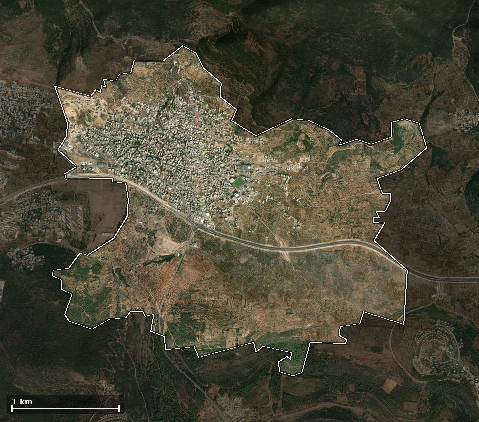 תצלום אוויר של ראמה, ותחום השיפוט המוניציפלי מסומן עליו