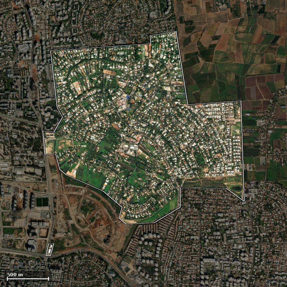 תצלום אוויר של סביון, ותחום השיפוט המוניציפלי מסומן עליו