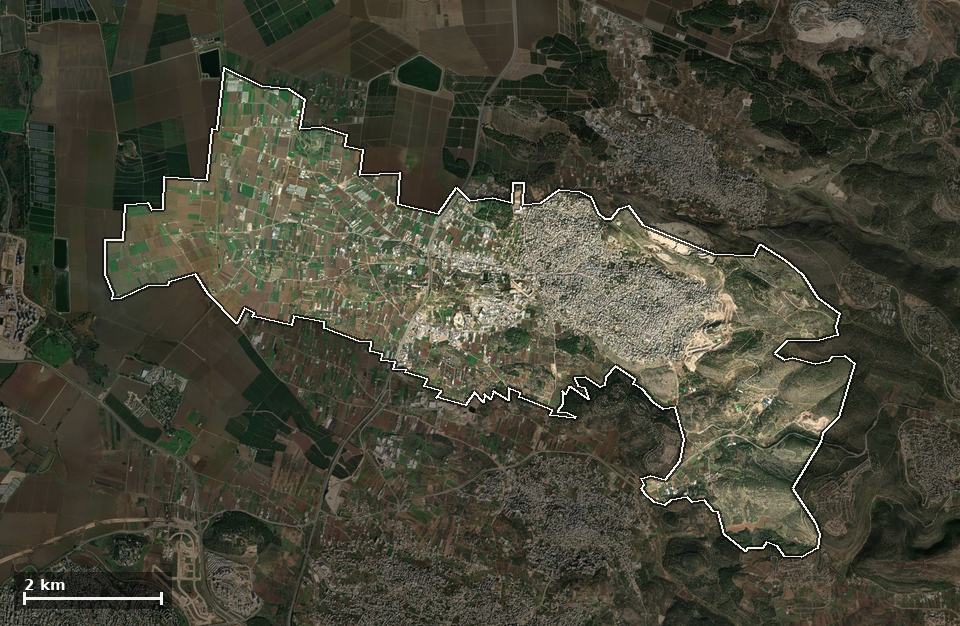 תצלום אוויר של טמרה, ותחום השיפוט המוניציפלי מסומן עליו