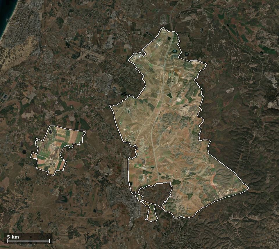 תצלום אוויר של יואב, ותחום השיפוט המוניציפלי מסומן עליו