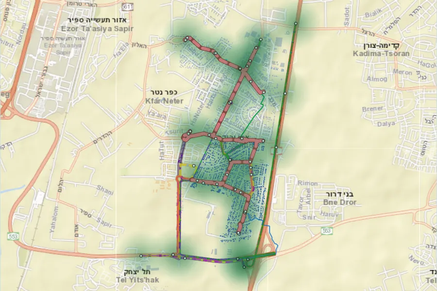 מפת קווי האוטובוס באבן יהודה