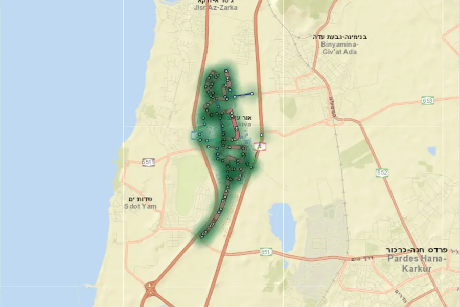 מפת קווי האוטובוס באור עקיבא