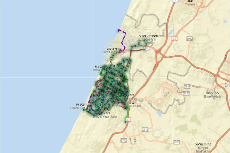 מפת קווי האוטובוס באשדוד