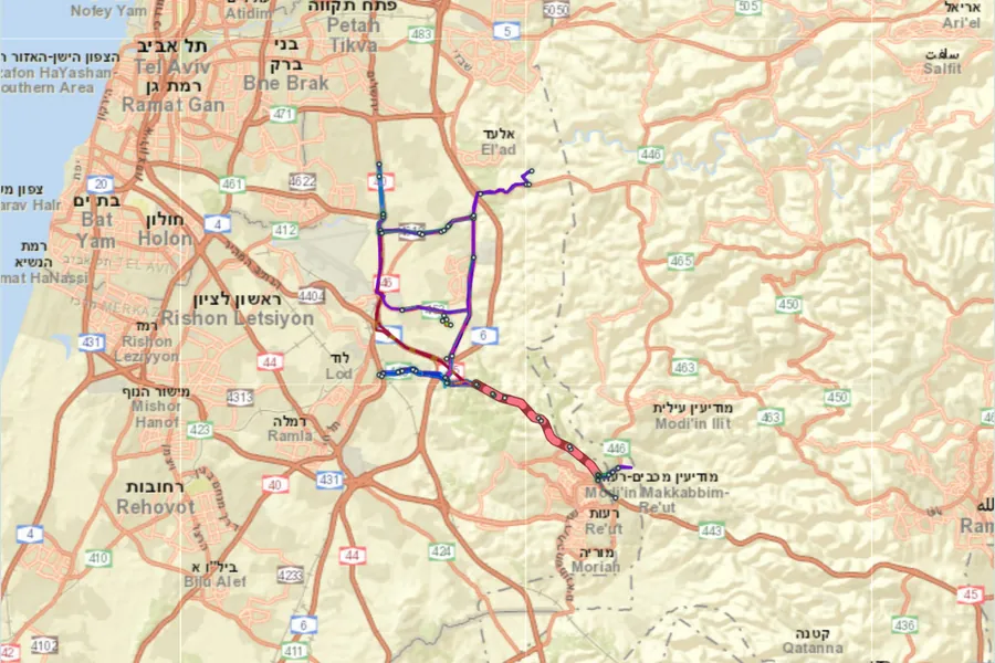מפת קווי האוטובוס בחבל מודיעין