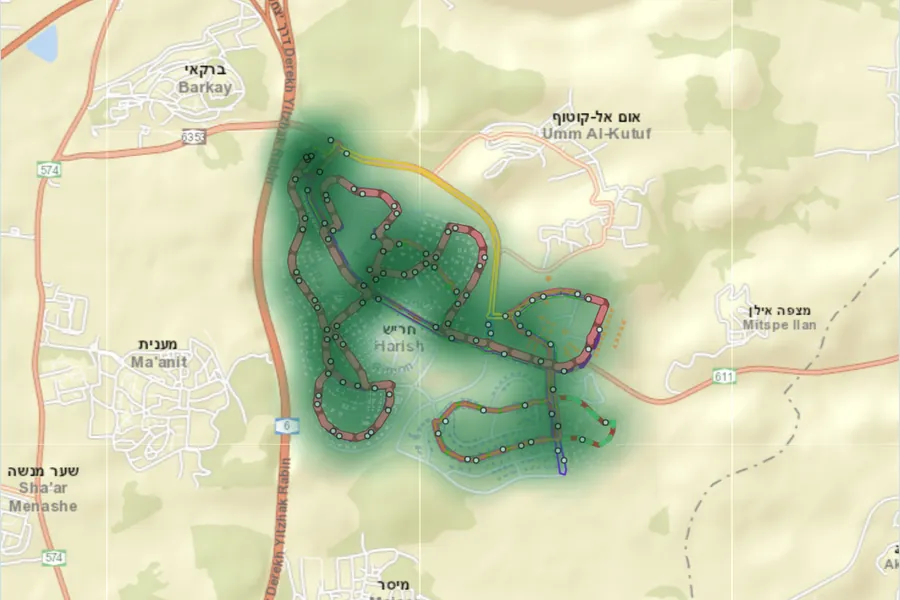 מפת קווי האוטובוס בחריש