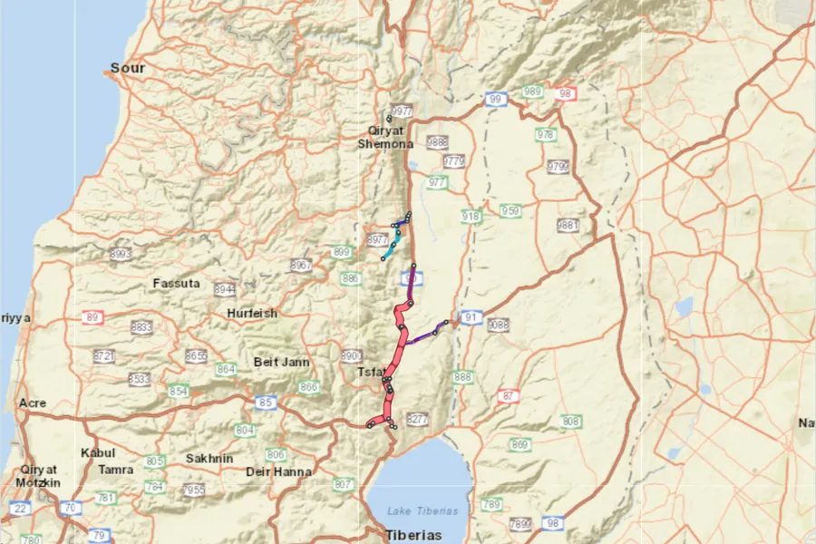 מפת קווי האוטובוס במבואות החרמון