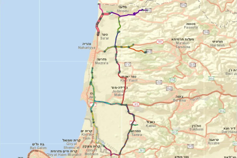 מפת קווי האוטובוס במטה אשר