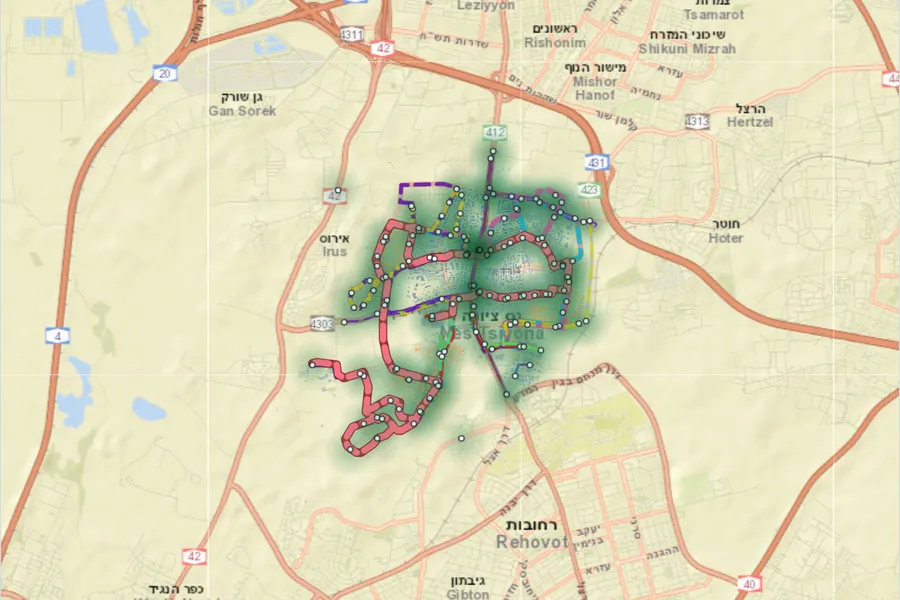 מפת קווי האוטובוס בנס ציונה