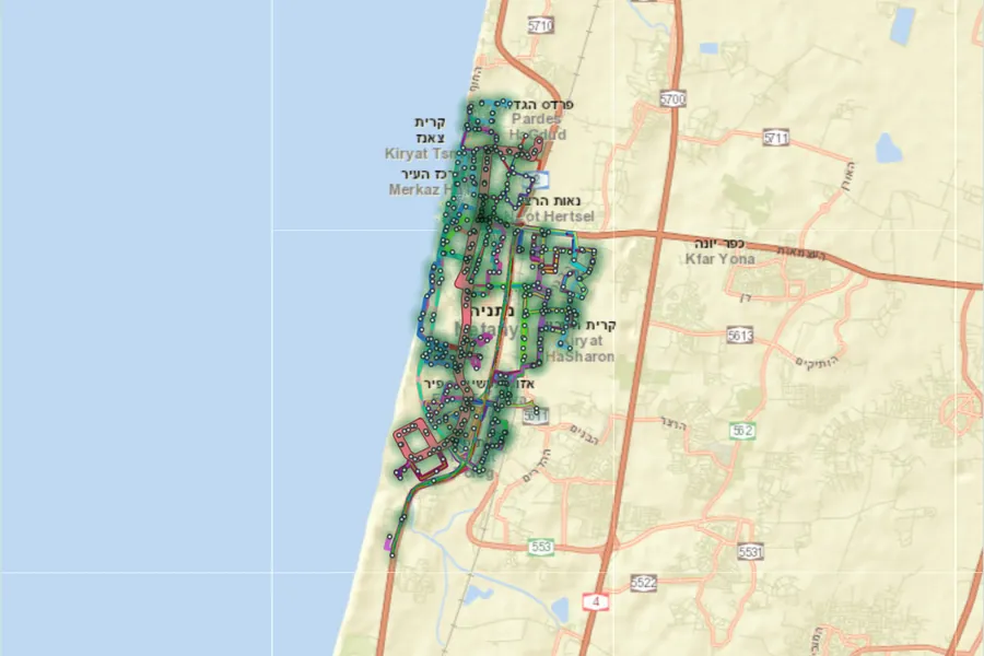 מפת קווי האוטובוס בנתניה