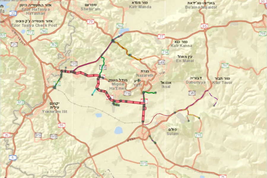 מפת קווי האוטובוס בעמק יזרעאל