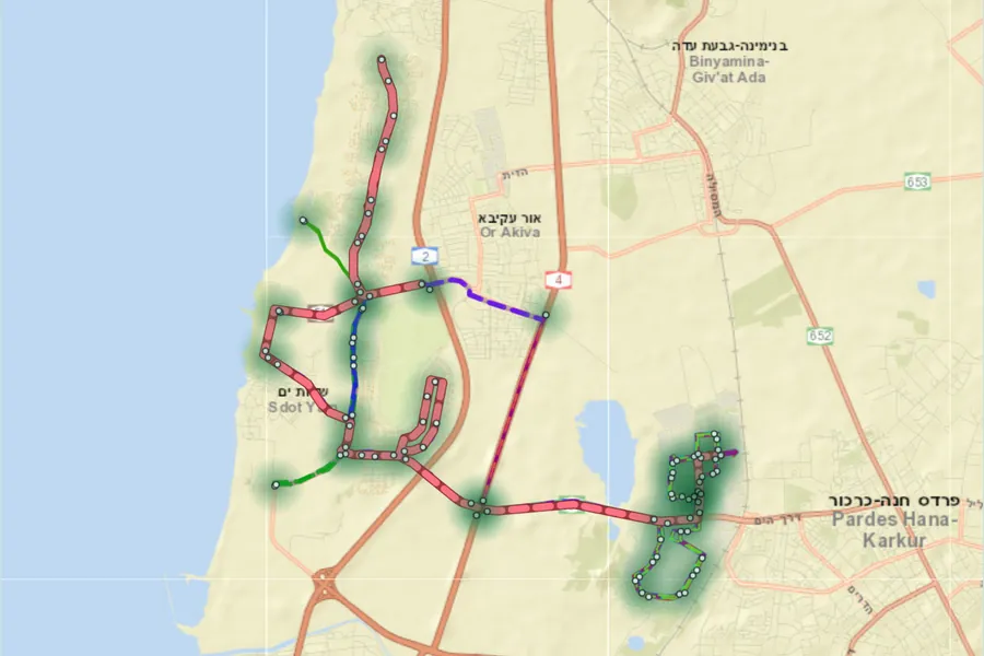 מפת קווי האוטובוס בקיסריה