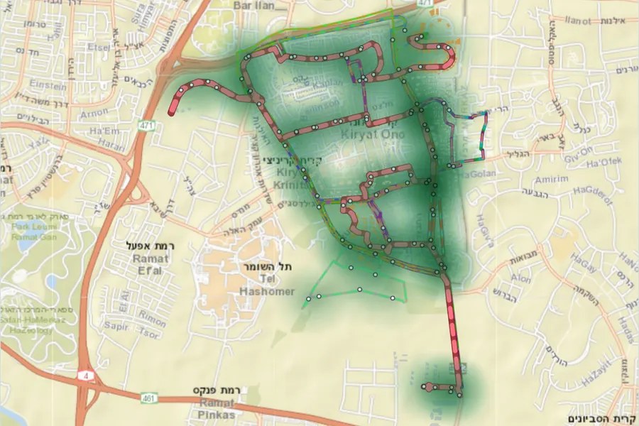 מפת קווי האוטובוס בקרית אונו