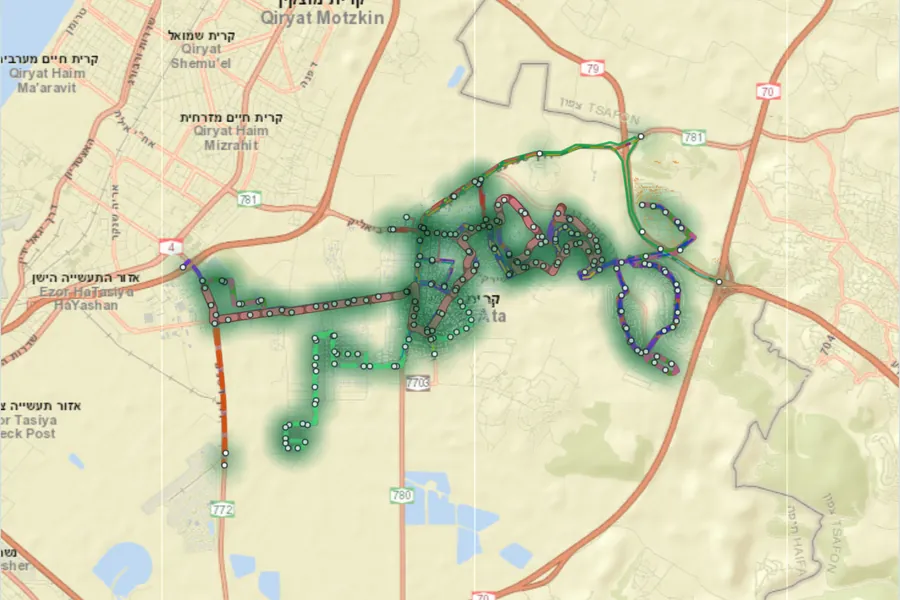מפת קווי האוטובוס בקרית אתא