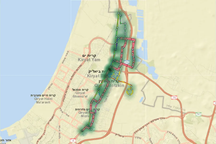 מפת קווי האוטובוס בקרית ביאליק