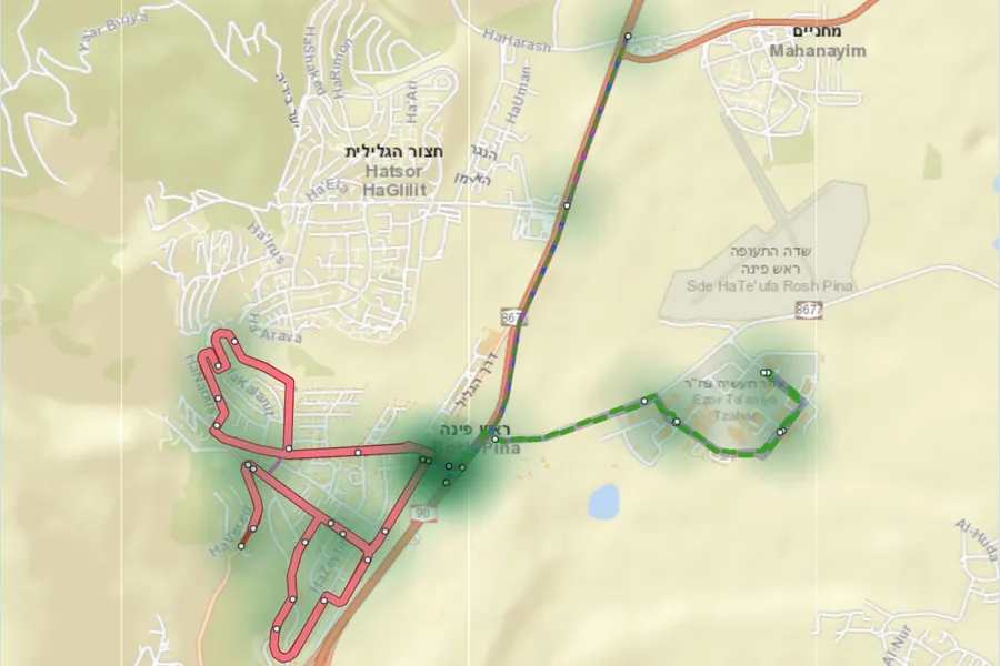 מפת קווי האוטובוס בראש פינה