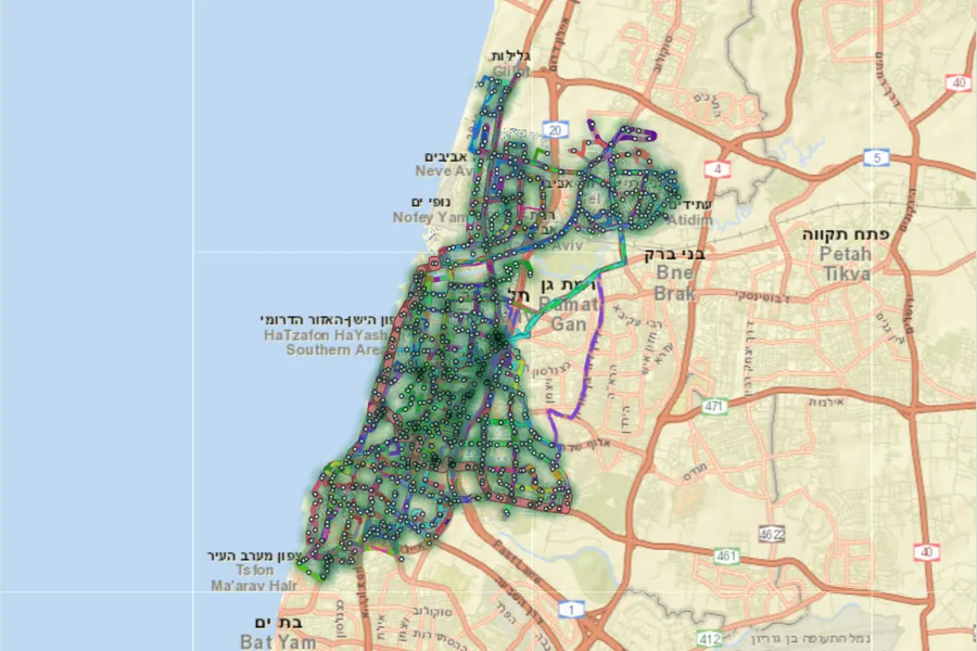 מפת קווי האוטובוס בתל אביב יפו